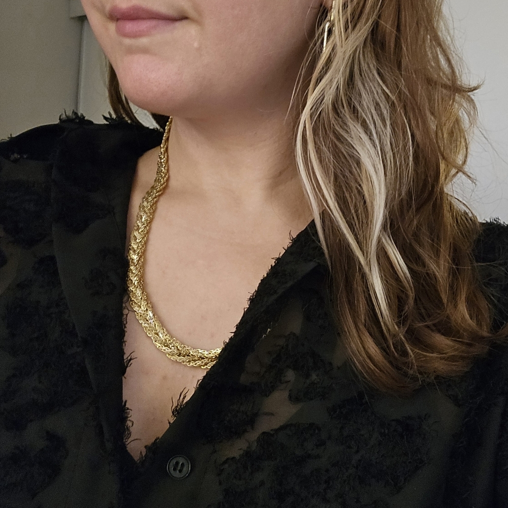 Vintage Wide Braided Infinity Chain Gold Tone Necklace McBling Y2k 22"